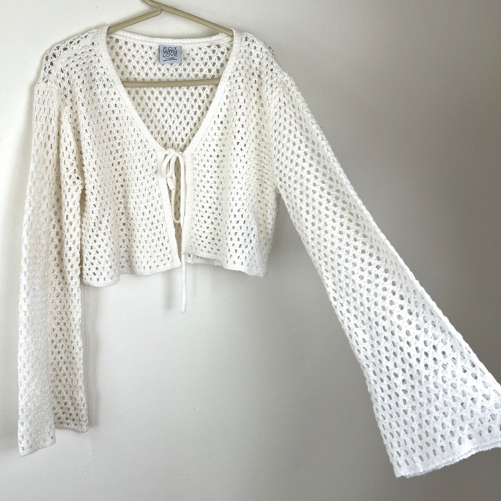 FCT Crochet Cardigan Sweater Women XL Bell Sleeves Fairy Boho Festival Hippie